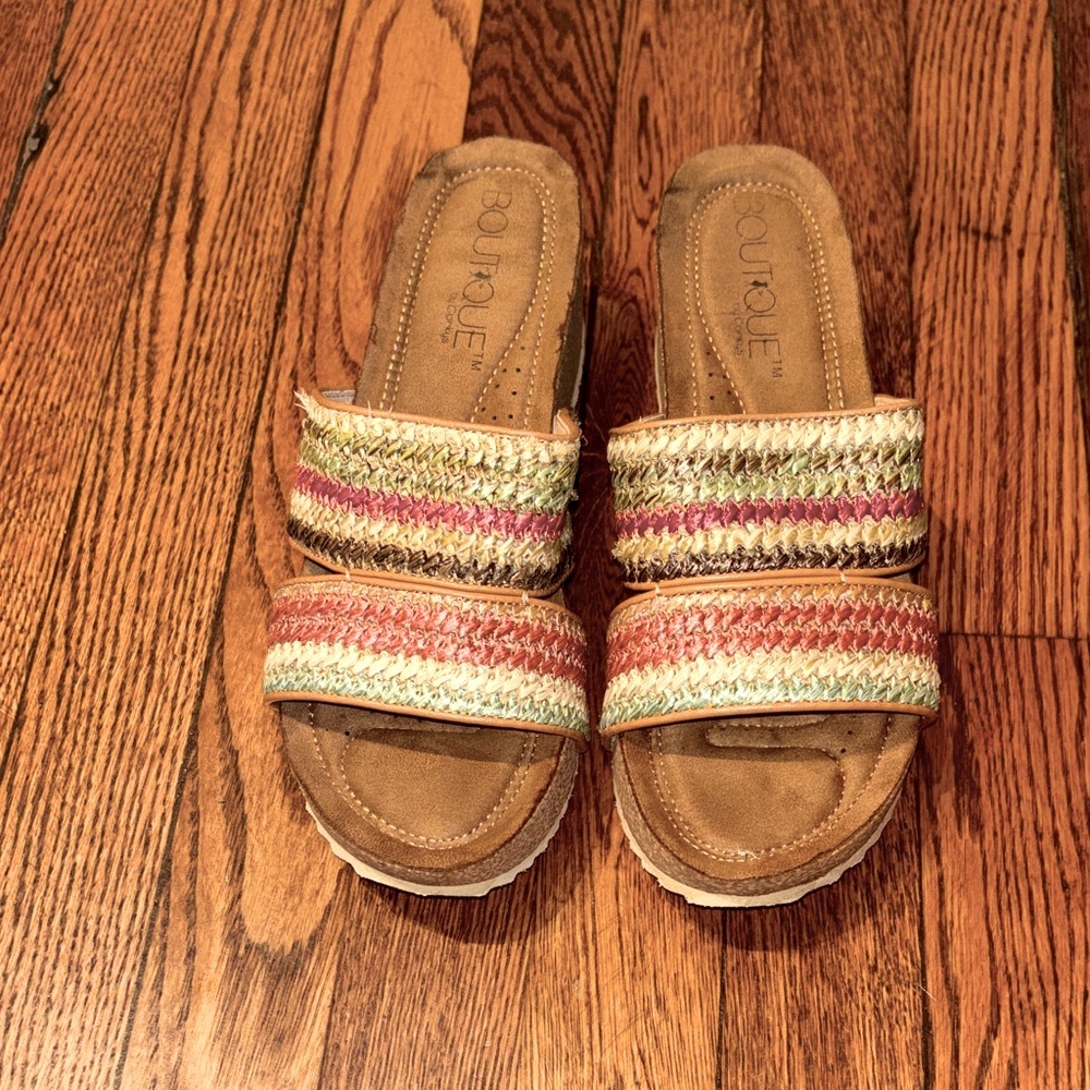 Multi-Color Woven Slide Sandals - Tan